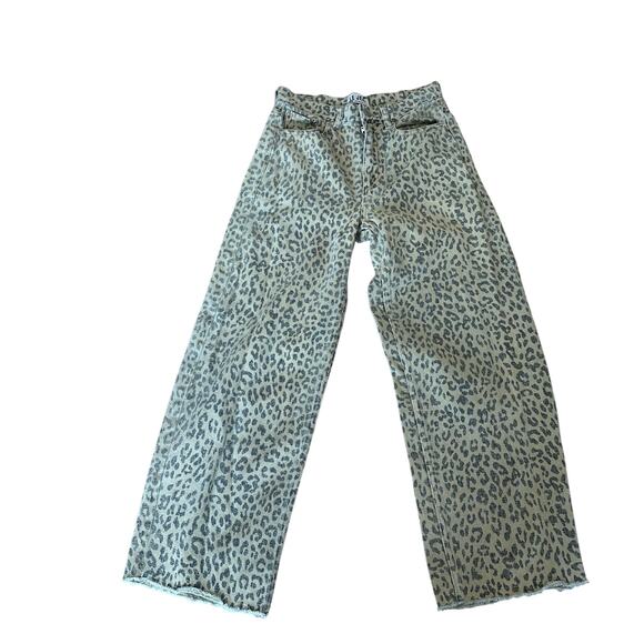 Le Jean Leopard Barrel Jeans Size 24 Baggy Ankle Raw Hem Animal Designer $300 - Picture 13 of 16